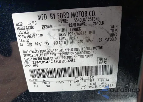 2010 Ford Edge Sel from USA, damaged, VIN 2FMDK4JC3ABB60252